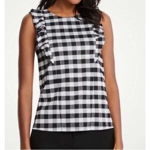 Anne Taylor Gingham Sleeveless Top Ruffle Detail Size Medium